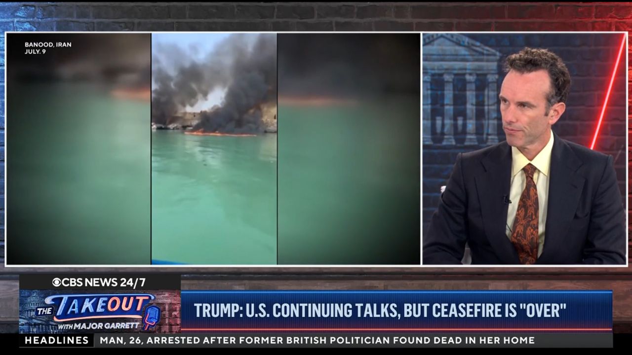 Elliot Ackerman appears on CBS News 24/7 discussing the conflict between the United States and Iran during an interview with Major Garrett.