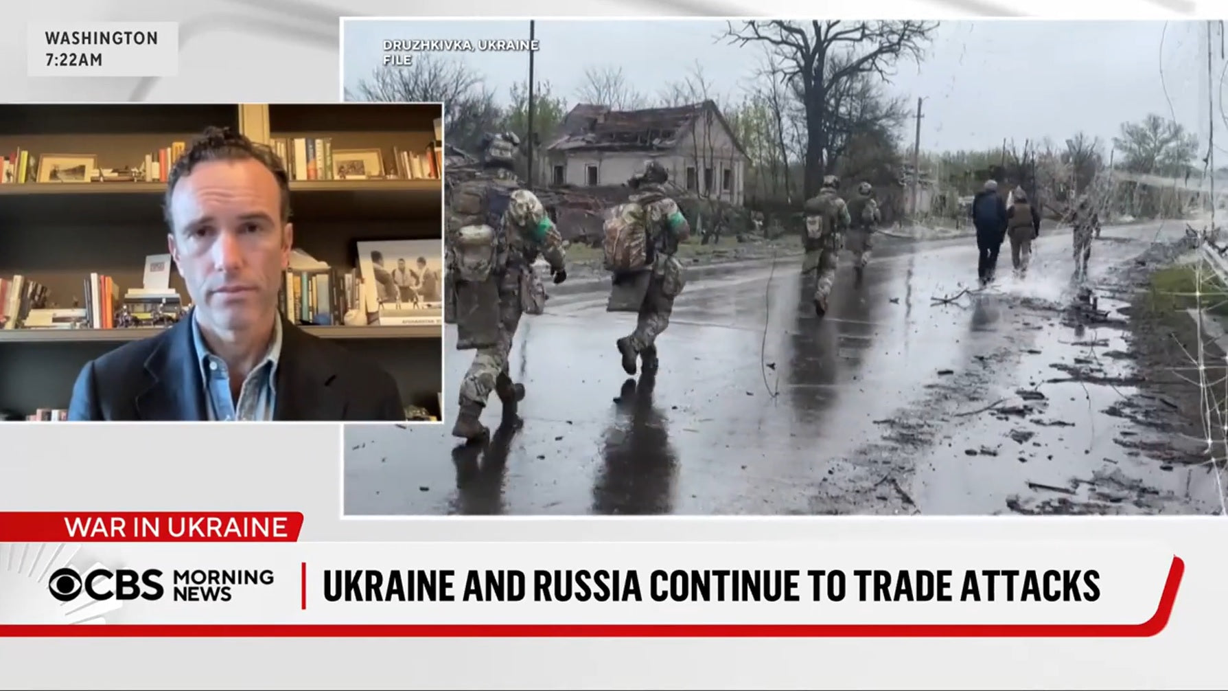 CBS News contributor Elliot Ackerman discusses the Russia-Ukraine war as footage shows Ukrainian soldiers near the front lines in Druzhkivka, Ukraine, during a September 15, 2026 CBS Mornings segment.