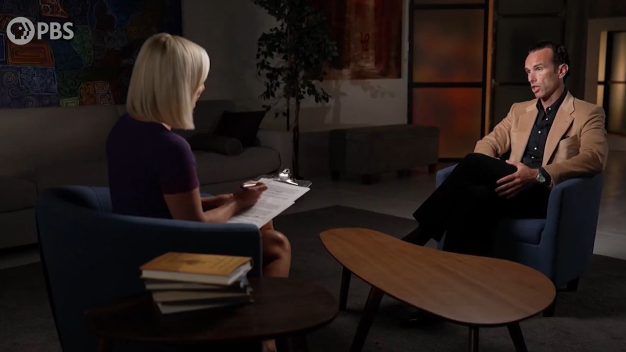 Margaret Hoover interviewing Elliot Ackerman on PBS Firing Line during a discussion about Afghanistan, war, and American foreign policy