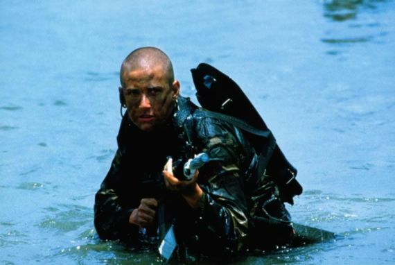 Demi Moore as Navy SEAL candidate Jordan O’Neil during amphibious training in the 1997 film G.I. Jane.
