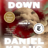 Cover of Angel Down by Daniel Kraus, featuring white title lettering against red and dark clouds.